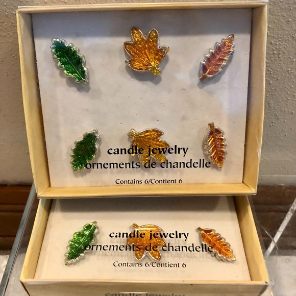 PIER 1 Holiday Fall Set of 12 CANDLE JEWELRY Metal Multicolor Leaves New NWT - Picture 1 of 4